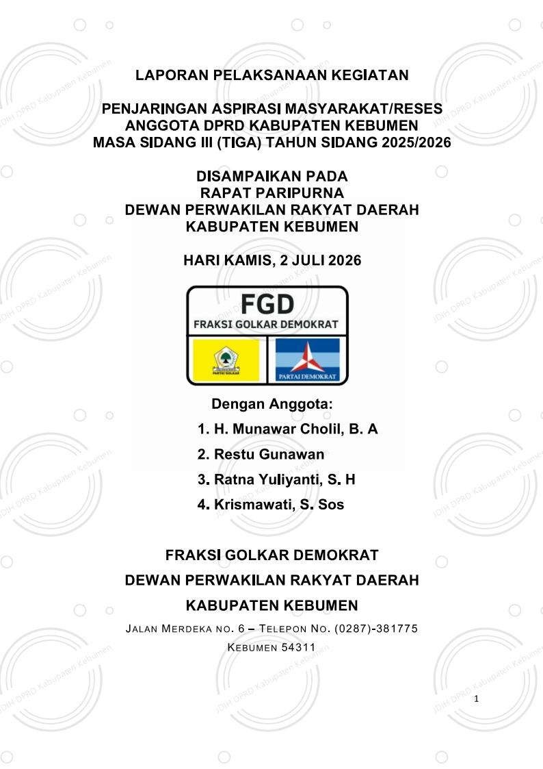 Laporan Reses Fraksi Golkar Demokrat Masa Sidang III Tahun Sidang 2025–2026